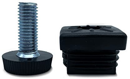 DOJA Industrial | Verstellbar Vierkantrohr M10-Gewinde Stopfen | Pack 12 | Vierkant Rohrstopfen mit Möbelfüße Verstellbar 35x35 | Tischbeine Lamellenstopfen Stellschrauben | Fuss Regulierschraube