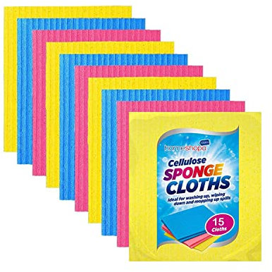 HOMESHOPA Eco-Friendly Swedish Dishcloths, 5 Pack Cellulose Sponge Cloth Biodegradable Super Absorbent for Washing Dishes, Wiping Down Surfaces & Mopping Up Spills Kitchen Multi-Purpose Reusable