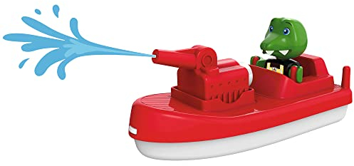 AquaPlay - FireBoat - Zubehör für AquaPlay Wasserbahnen oder für die Badewanne, Feuerwehr Boot mit Sven dem Krokodil, Wasserspritzfunktion, für Kinder ab 3 Jahren 8700000273 Rot