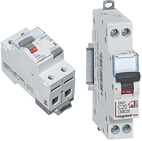 Legrand 411510 TX3 FI Type 40 A 30 mA AC & 092824 Disjoncteur Phase + Neutre avec Bornes à Vis, 20A, 1 Module, Gris
