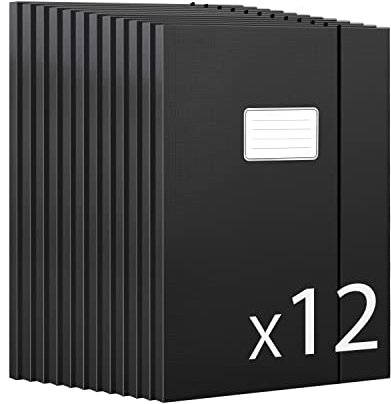 JiaWei 12 Pezzi Cartelline Portadocumenti da 11 mm di Larghezza, con 3 Alette, Cartellina con Elastico per A4 - Nero