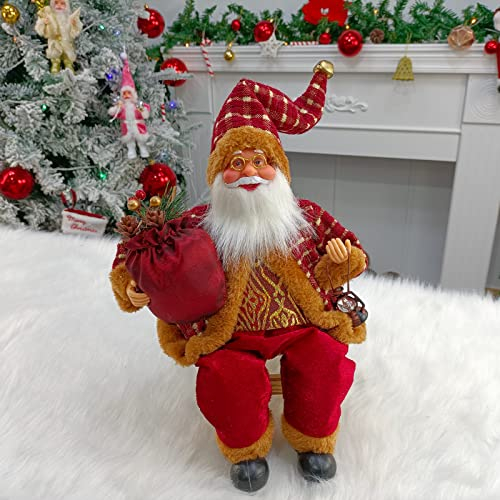 TSLBW 35cm Babbo Natale Figura Seduta Decorazione Natalizia Ornamento Bambola con Sacchetto Regalo Tradizionale Rosso Figura per Finestra Tavolo Display per la casa Decorazione Festa di Natale