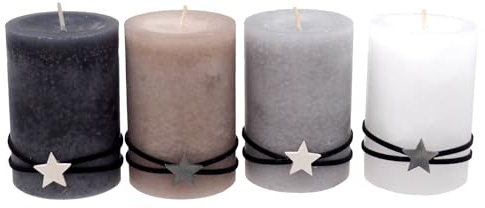 Adventskerzen Kerzen 9cm H Stumpenkerzen Grau Weiß Braun Stern Weihnachten Advent Deko 4 Stück