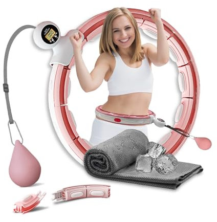 Aktiv 100 fitnessrockringar, smart viktad rockring för vuxna, justerbar oändlighetsring med 360° automatisk snurrande boll, viktminskning träningsutrustning för hemmabruk (rosa)