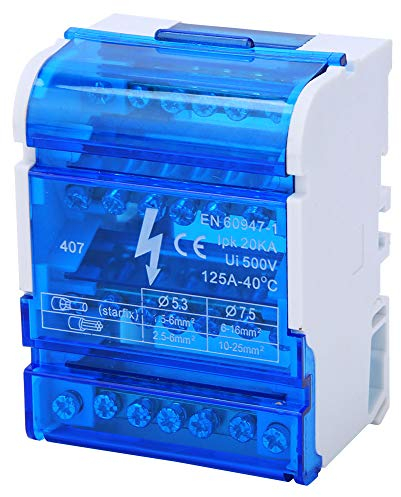 Répartiteur Quadripolaire DIN, 407 Borne de Distribution de Bornes Boîtier de Jonction de Phase avec Couvercle Transparent Bloc Ter Rail DIN triphasé 4 Niveaux Simple