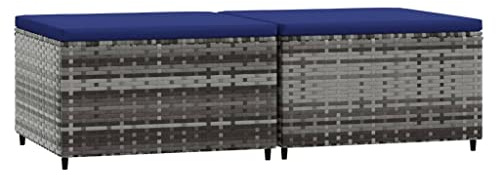 vidaXL Gartenhocker 2 STK., Sitzhocker mit Kissen Stahlrahmen, Modular Hocker für Garten Terrasse, Fußhocker Gartenmöbel, Grau Poly Rattan