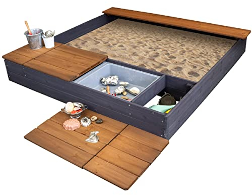Meppi Sandkasten aus Holz mit Matschwannen anthrazit/braun Sandkiste/Sandbox - Laboe