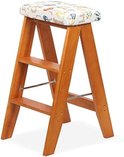 OKUOKA Klappbarer Tritthocker, leichte Trittleiter, Holzleiter mit 3 Stufen, einfaches Regal für die Bibliothek zu Hause, Küche, J08P (Farbe: Holzfarbe, Größe: 4#)