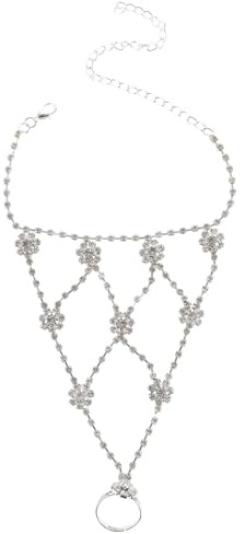 GALPADA Cavigliera Alla Moda Per Donne Con Catena Per Dita Dei Piedi Con Bracciale Alla Caviglia Elegante Cavigliera in Argento Con Strass Per Di Nozze in Spiaggia