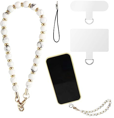 LUTER Phone Lanyard Wrist Strap, Stone Beaded Wrist Strap with 2pcs Tether Tabs, Detachable Bracelet Phone Strap Chain for Women Girls