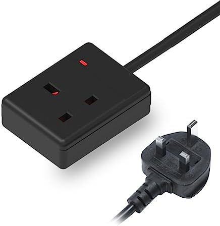 3M 1 Gang Socket Extension Lead UK Pin Plug and Cable Black Electric Extension Lead Mains Strip