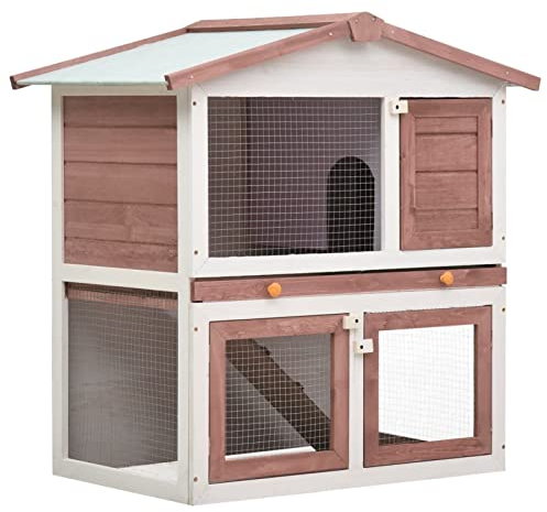 BULANED Kaninchenstall 3 Türen, Hasenstall, Hasenkäfig, Doppelhausninchenställe,Tierhaus, Kleintierstall, Kaninchenhaus, Haustierstall, Kaninchen Häuser, Braun Holz