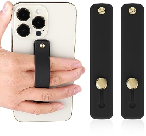 WLLHYF Phone Strap - 2 PCS Silicone Kickstand Grip Loop for Most Smartphones (Black)