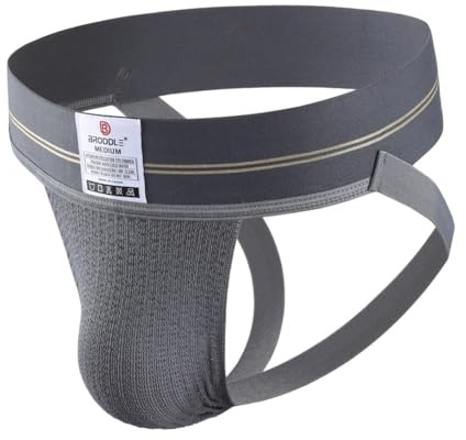 BRODDLE Men's Jockstrap Stretchy Nylon Mesh Pouch Performance Workout Athletic Supporters for Men Grey Small