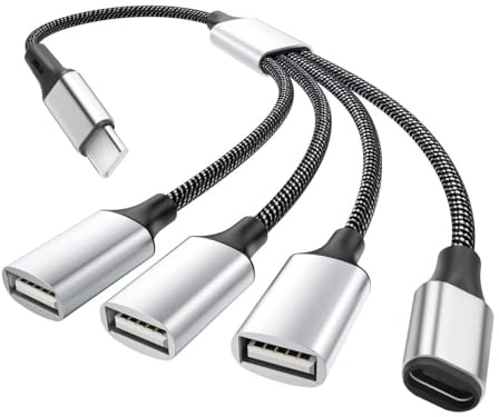 GRLRHONR 0.3M Adaptateur USB C vers 4 USB Femelle, Type C Mâle vers 4 USB OTG Rallonge Splitter 4 en 1 Port Hub pour Chargement/Transfert de données/Ordinateur/imprimante