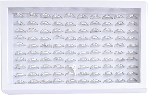 Jewelry Rings Display Tray Velvet 100 Slot Case Box Jewelry Storage Box (White)