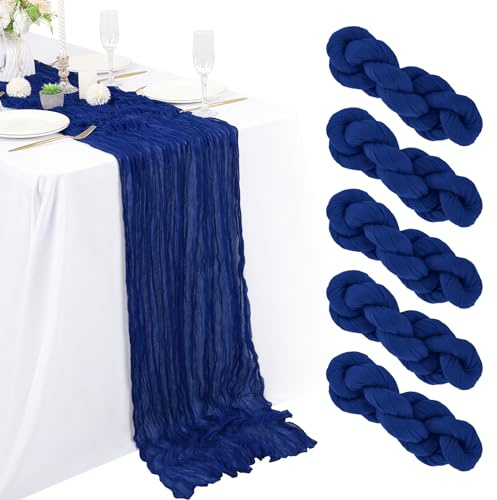 Lot de 5 chemins de table en étamine, bleu roi, 3 m x 88,9 cm, bleu foncé, style rustique, en gaze, décoration de table de mariage, nappe pour fête de mariage, fête prénuptiale
