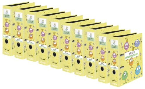FALKEN 10x Kindergarten-Ordner 8 cm breit DIN A4 Motiv Monster | Made in Germany mit Einstecktasche Kinderordner Kita Kind Portfolio
