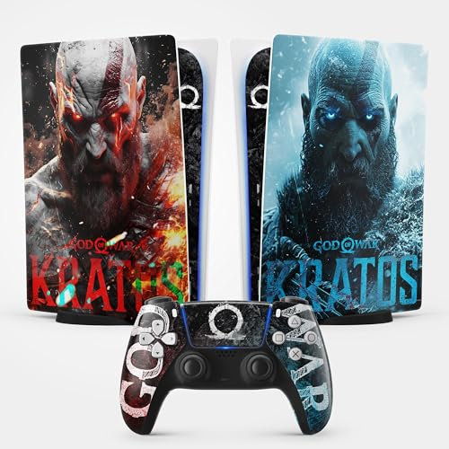 Adesivo PS 5 Kratos, adesivo da gioco per PS 5, console e controller, disco edizione standard, skin Kratos (1 controller)