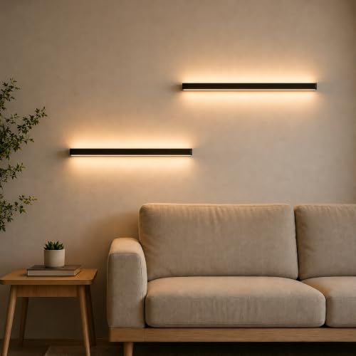 ZMH 2ER Wandlampe LED Wohnzimmer 3000K Wandleuchte innen Modern 80CM 27W | Up Down leuchte Wohnzimmerlampe Schwarz Bettlampe Wandbeleuchtung für Treppenhaus Kinderzimmer Schlafzimmer Flur