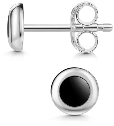 MATERIA by Matthias Wagner Onyx Ohrstecker schwarz - 925 Silber Ohrringe rund für Damen Herren rhodiniert SO-422