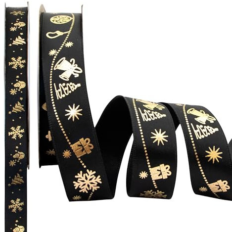Fyshird Schleifenband Schwarz Geschenkband Weihnachten Deko Satinband Polyester Weihnachtsbänder Bänder zum Basteln Dekoband für Weihnachten Geschenkverpackung DIY
