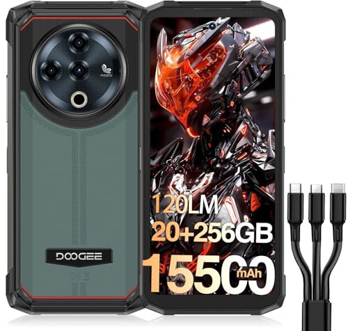 DOOGEE Fire 6 Power Rugged Smartphone, 120LM Dual Light Flashlight, 15500mAh/33W, Rugged Android Phone, 20GB+256GB/2TB, 50MP, 3 Cards Slots, 4G Unlocked Mobile Phones, Waterproof Phone, 18W OTG/NFC