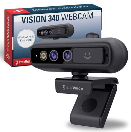 freeVoice Vision 340 Webcam I pour visioconférences I Webcam USB avec autofocus & résolution 2K & Champ de Vision de 92° I Compatible avec Windows Hello I avec Microphone & Cache-Objectif