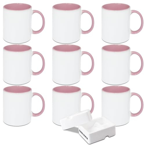 SUBLOVER 11 oz Ensemble de 9 Blanc tasses à sublimation, Céramique Personnalisé Mugs et Tasses à café pour Cadeau Collègue Idée Cadeau Original(Couleur rose)