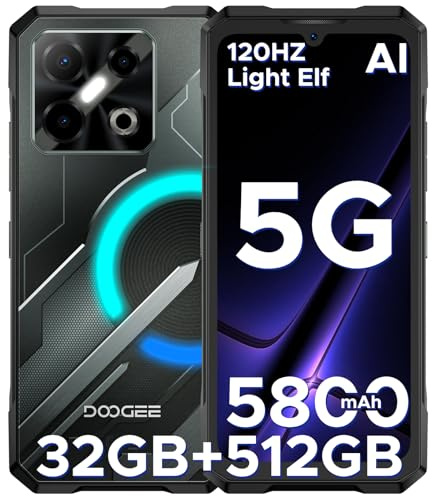 DOOGEE Blade GT Pro Rugged Smartphone 5G, 32GB+512GB Telefono Indistruttibile, 10.5mm, LED Light Effect, 6.72 FHD+ 120Hz IPS, 100MP+32MP, Octa Core, 5800mAh, Fingerprint ID/Face Unlock/NFC/GPS- Nero
