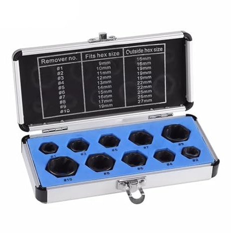 RPJFCPCS Lot de 10 extracteurs de boulons à écrou cassé, tête Creuse pour Prendre des vis hexagonales, kit d'outils de Filetage, Ensemble d'écrous Noirs (Court)