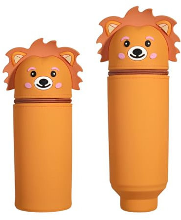 DEZP Kawaii Pencil Case 2 In 1 Soft Silicone Federmäppchen,18.5 * 6.5Cm Tierserie Multifunktions Theme Pen Holder Zipper Colored Pencils Marker,Stifte Mäppchen Für Legami Pens(Löwe,E)
