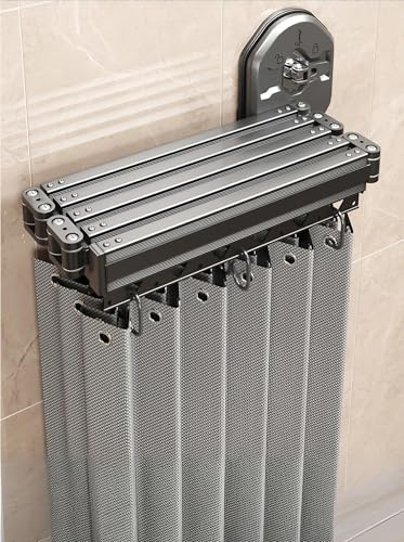 Faltbare Duschvorhangstange 360° verstellbar - Ohne Bohren mit Saugnapf, Rostfrei & Wasserdicht Aluminium Duschstange für Eckdusche, Badezimmer(5-fold 140-180cm)
