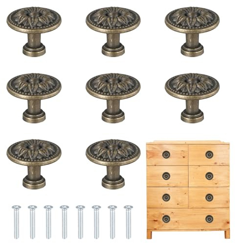 Ziyonix Bronzo Pomelli per Armadietti Vintage 8 Pcs, Motivo Floreale Pomelli per Cassetti per Mobili 30mm pomolo per Mobili Rotondo con Viti per Armadi, Cassetti, Porte, Cassettiere