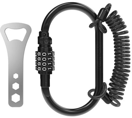 UP Security Combination Lock D Ring with Retractable Cable, 4 Digit Combo Lock for Helmet Safe, Backpack, Luggage Anti-Theft, Stroller, Scooter, Gym Locker, Fence, Travel, Outdoor Use (Oval, Black)