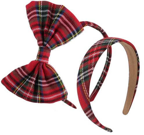 BOOMTOP 2 Stück Weihnachten Haarreif Rot Kariert Haarband mit Schleife Stirnbänder Breit Haarreifen Damen Haarschmuck Christmas Hair Bows Damen Mädchen Neujahr Karneval Kopfschmuck Mottoparty Cosplay