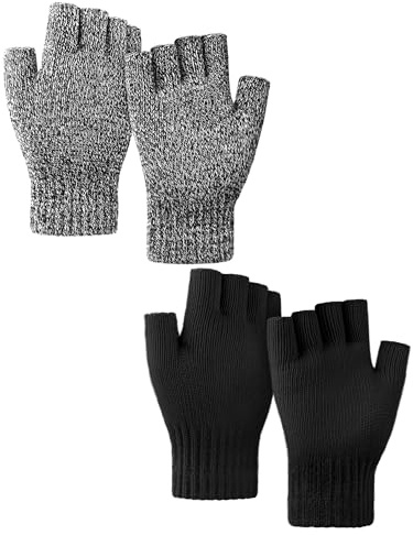 VZV 2 Paar fingerlose Strick-Handschuhe für Damen & Herren, warme Winterausführung