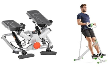Sunny Health & Fitness Advanced Twist Stepper Machine, Portable Mini Stair Stepper, Resistance Bands + Row-N-Ride Squat Assist Trainer for Glutes & Full Body Cardio Workout