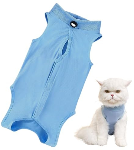 LACHT Traje De Recuperación Para Gatos Postoperatorio, Esterilización O Castración, Transpirable Algodón, Anti-Lamidos Y Anti-Sarro, Collar Isabelino.