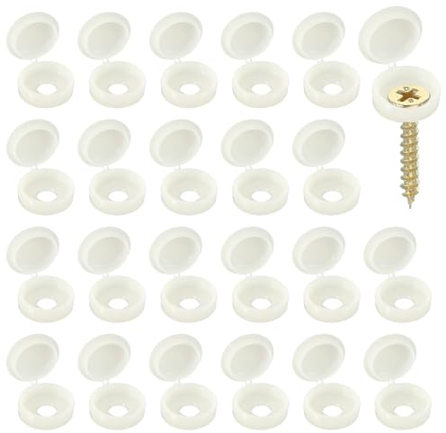 YELARXI Screw Snap Covers, Plastic Hinged Screw Cover Caps Shutter Screws Fold Snap Washer- Fitting for (Windows - Railings - Home Furniture - Cabinets) 6 mm & 100 Pack & Warm White