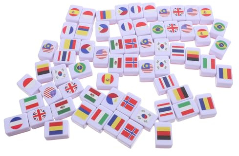 WESIEVYA 64 Stück Mahjong mit Melamin Steinen 24mm Flaggen Motiven für 2 Spieler Tragbares Lernspiel für Familie Geografie Urlaub