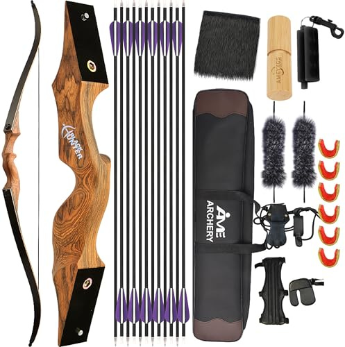 Bogensport 60-Zoll-Holz-Recurvebogen-Jagdset – Erwachsenenausrüstung für Rechtshänder, ideal für Outdoor-Jagd und Zielpfeilübungen (60lbs)