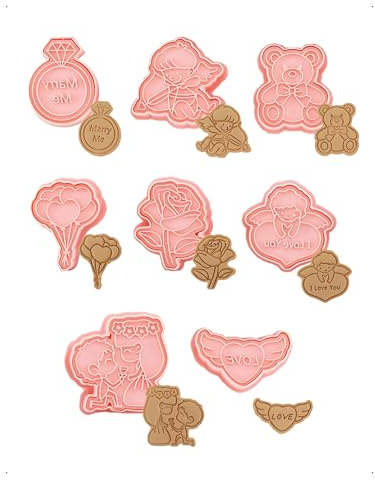 KONFEN Lote de 8 cortadores 3D de plástico para galletas, para San Valentín, formas de galletas de cumpleaños, cortadores fondant, pastelería y postres, ocho variedades