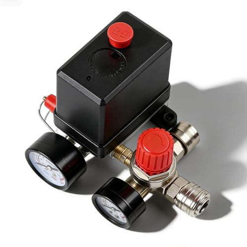 Tryckregulator, luftkompressor tryckregulator kompressor med 2 manometrar, 220 V tryckbrytare kompressor, tryckluftskompressor, regulator kompressorbrytare kontrollventil för snabb, tryckminskning