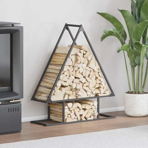 LoogCape vedhylla, svart, 80 x 25 x 90 cm, kallvalsat stål, stapelhållare, vedkorg för inomhus- och utomhusbruk, lastkapacitet upp till 100 kg, stabil vedvagn för trädgård och vardagsrum
