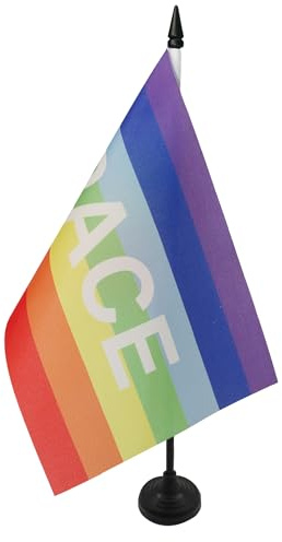 AZ FLAG Drapeau de Table Paix 21x14 cm Polyester 100D Socle Plastique | Usage intérieur Drapeau de bureau Arc-en-Ciel finition cousue et bords renforcés avec mât en plastique et socle en plastique