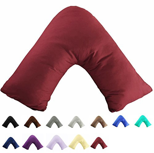 Gyulin 100% Cotton 300 Thread Count Soild Envelope Style V Shaped/Tri/Boomerang Standard Pillow Case Cushion Cover Only Cover No Insert (Wine Red)