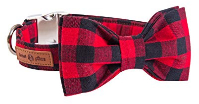 Lionet Paws Hundhalsband i bomull med fluga, hållbart justerbart och bekvämt halsband för stora hundar, hals 40–60 cm