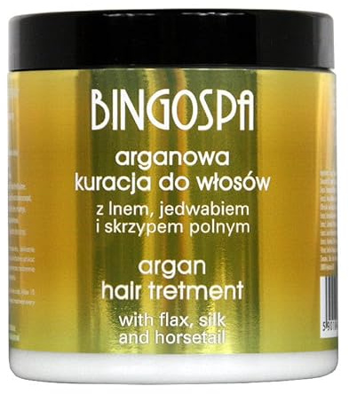 Argan Haarbehandlung Haarkur mit Flachs, Seide und Ackerschachtelhalm fur Haarregeneration, Haarausfall: trockenes, brüchiges und geschädigtes Haar 250g BINGOSPA