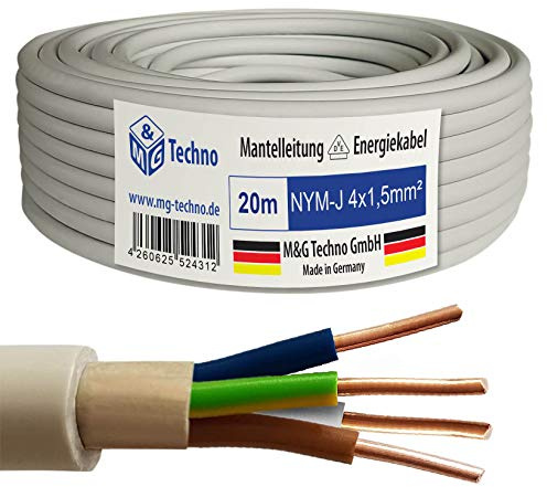M&G Techno 20m NYM-J 4x1,5 mm² Mantelleitung Elektro Strom Kabel Kupfer eindrähtig Made in Germany